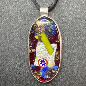 Murano glass oval red pendant sterling silver